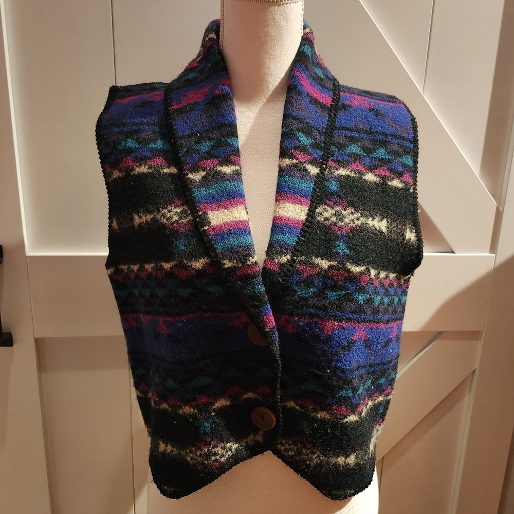 Alps 100% Wool Multicolor Patterned Women's Sweater Vest Size M